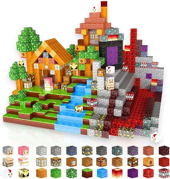 100PCS Magnetic Blocks - Build Mine 3D Forest Lava Set, 0.8in Magnet Building Cubes Toys for Kids Ages 3+, STEM Magnetic Building Blocks Set Birthday Gift for Boys and Girls