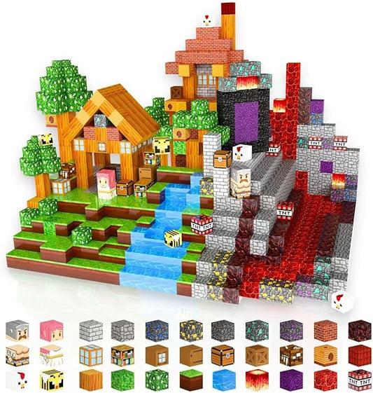 100PCS Magnetic Blocks - Build Mine 3D Forest Lava Set, 0.8in Magnet Building Cubes Toys for Kids Ages 3+, STEM Magnetic Building Blocks Set Birthday Gift for Boys and Girls