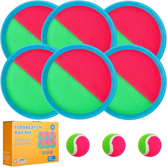 Toss and Catch Ball Set, Spike Ball Game for Kids Ages 4-8, Outdoor Toys for Beach, Lawn, Park, Family Play, Party, Travel, 6 Paddles, 3 Balls, Storage Bag
