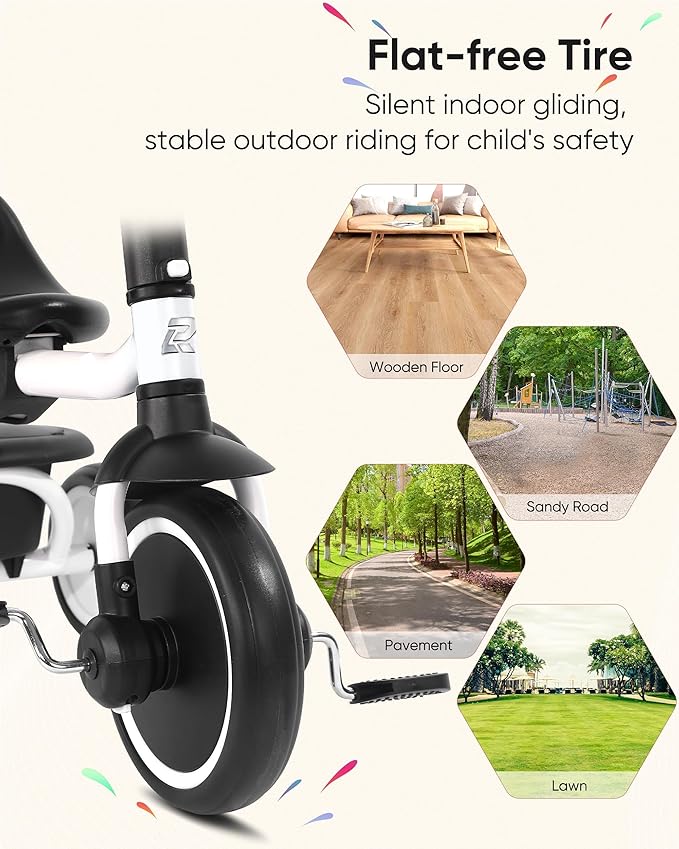 Tricycle for Toddlers 18 Months to 5 Years with Removable Push Handle, Tricycles for 3-5 Year Olds Ideal for On-The-Go Families, Adjustable Carry-Friendly Seat, White