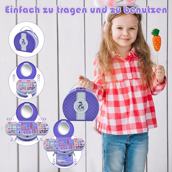 Kids Washable Makeup Girls Toys - Real Non Toxic Makeup Kit for Little Girls, Kid Make up Set for Toddlers Children Princess Birthday Gifts Toy for 3 4 5 6 7 8 9 10 11 12 Year Old Girls (Violet)