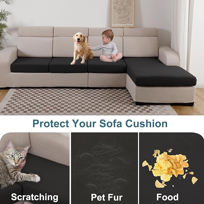 100% Waterproof Couch Cushion Covers, Replacement Sofa Cushion Covers, Stretch Individual Sofa Seat Cushion Slipcovers Furniture Protector for Kids Pets