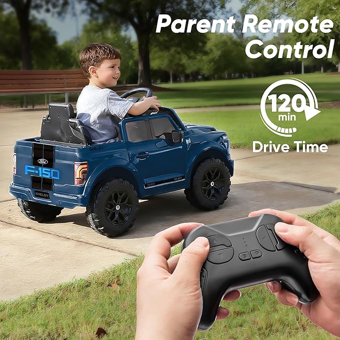 Licensed Ford Shelby F-150 Kids Ride on Car Truck, 12V Toddler Electric Car for Kids Ages 3-6 with Remote Control - Blue