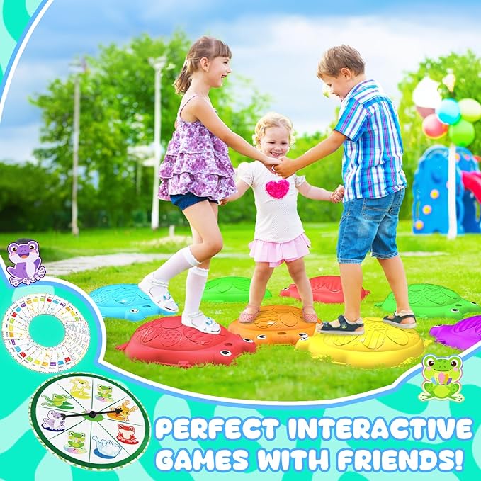 Stepping Stones for Kids, 12 Pcs Frog Non-Slip Balance Steps Stones Sensory Toys for Toddler Ages 3-5, Obstacle Course Coordination Game, Indoor Outdoor Yard Games for Boys Girls