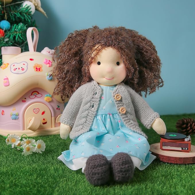 BlissfulPixie Handmade Waldorf Louise - 12" Soft Girl Rag Doll with Cute Plush, Ideal First Doll for Babies & Toddlers