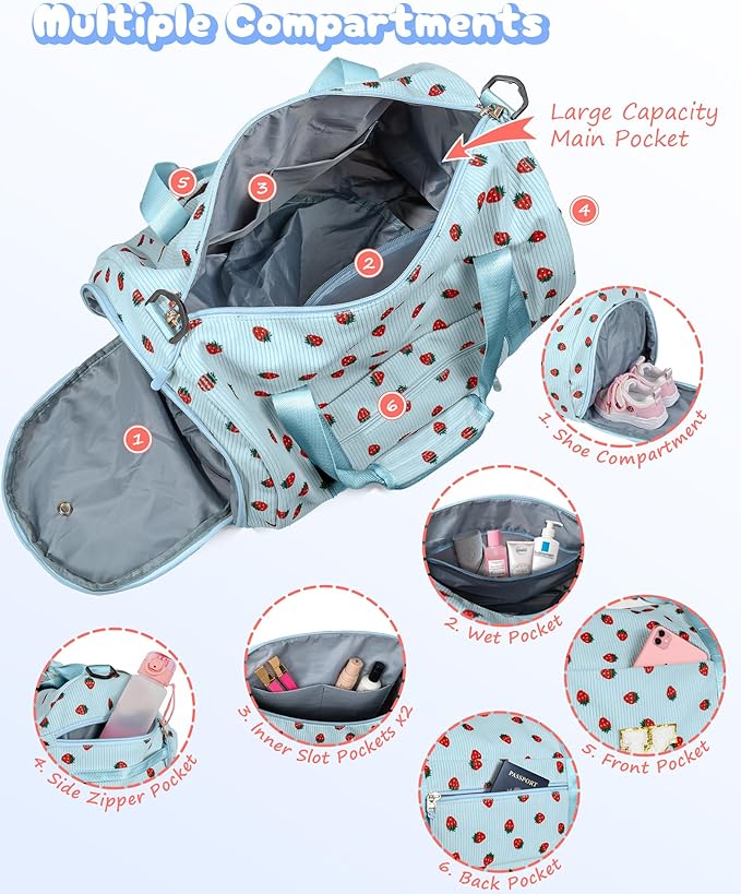 6 Year Old Girl Birthday Gifts, Girls Gym Bag, Kids Personalized Weekend Duffel Bags with Shoe Compartment, Initial Travel Tote with Makeup Bag, Holiday Gift for Grandkids (Letter K)