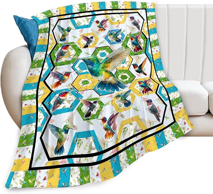 Hummingbird Throw Blanket Hummingbird Bird Stuff Gifts for Kids Girls Boys Adults Women Men Soft Cozy Warm Plush Fluffy Fuzzy Fleece Blanket Decor 50''X60''