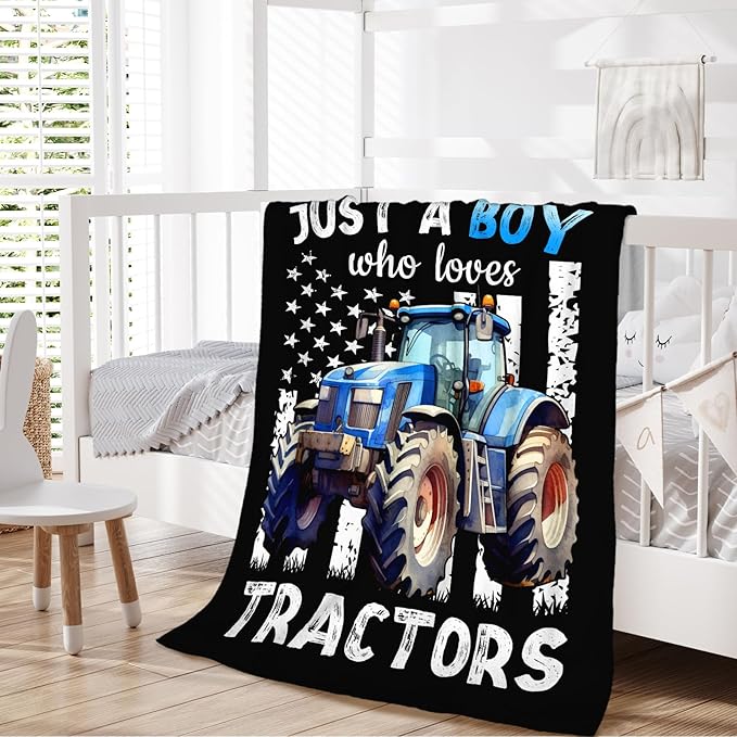 Tractor Blanket for Boys, Cute Farm Trucks Throw Blanket Gifts for Kids Teens Truck Lovers, 50x60 Inches Black Soft Flannel Car Blankets for Couch Sofa,Tractor Decor for Bedroom