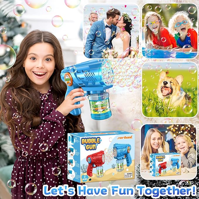 Zerhunt Bubble Gun Machine for Kids 4-8: Automatic 10-Hole Bubble Toys with Rich Bubbles & LED Light - Summer Outdoor Bubble Blaster Toy - 2PCS Bubble Blower