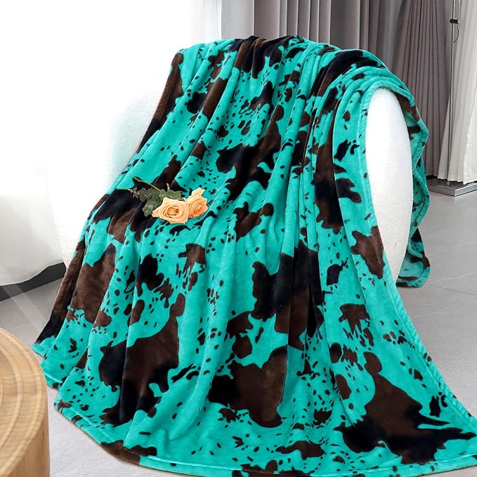 Fleece Teal Blanket Twin Size Soft Warm Turquoise Blue Blanket Lightweight Fuzzy Throw for Sofa Couch Bed Travel