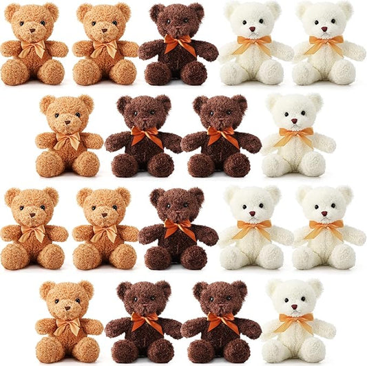 Lenwen 18 Pcs Bear Stuffed Animals Bulk 12 Inch Soft Plush Bears Doll Small Stuffed Toy for Boy Girl Baby Shower Valentines Christmas Birthday Decor Gift Party Favors(White, Dark Brown, Light Brown)