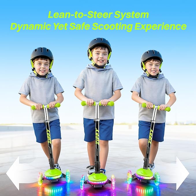 ZIFFY 3-Wheel Light-Up Toddler Scooter for Kids 3-8, Kids Scooter for Boys Girls with 20 Dynamic LED Lights, 4 Adjustable Height Balance Kick Scooter 110LBS, Lean-to-Steer Anti-Slip Wide Deck by JOVA