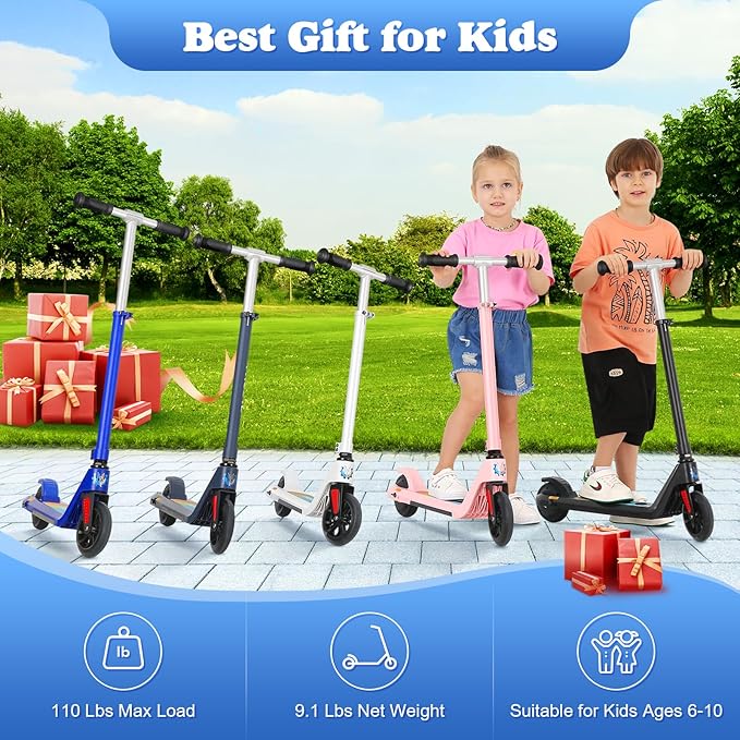 Caroma Electric Scooter for Kids Ages 6-14, 180W/150W Motor & 10 Mph, 85 Mins Ride Time, Adjustable Height & Speed, LED Display & Colorful Lights, Kids Electric Scooter, Best Gifts for Girls and Boy