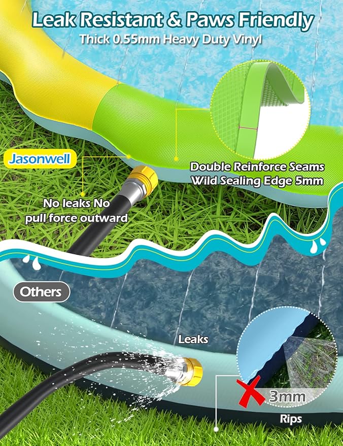 Jasonwell Splash Pad Sprinkler for Kids Splash Play Mat Outdoor Water Toys Inflatable Splash Pad Baby Toddler Pool Boys Girls Children Outside Backyard Dog Sprinkler Pool Age 1 2 3 4 5 6 7 8 9 M