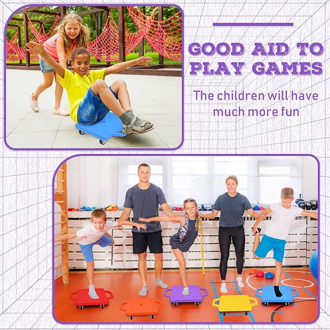 Deekin 12 Pcs Scooter Boards with Handles Bulk for Kids, Plastic Floor Sitting Scooter for Kids Children Gym Indoor Outdoor Activities Play and Daycare Supplies (Colorful)