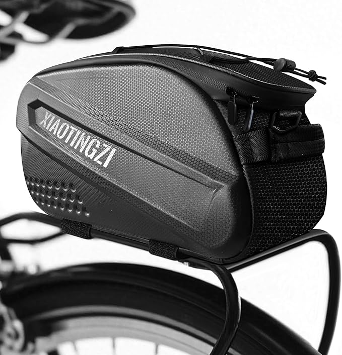 Bicycle Back Seat Bag, Double Layer Waterproof, Zipper, Bicycle Trunk Bag, 9.6L Capacity Waterproof Back Seat Carrier Cargo Bag with Straps and Rain Cover for Cycling