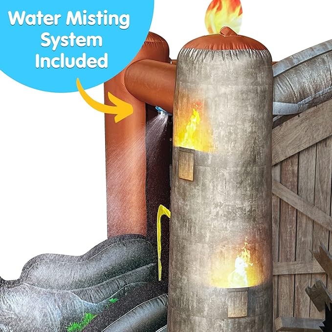 Funormous Jurassic World Dinosaur Bounce House with Slide, Ball Pit & Pool – Indoor/Outdoor Inflatable Castle with GFCI Air Blower for Kids Ages 3–8