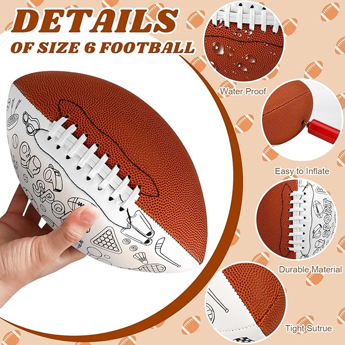 Size 6 Kids Football Custom Color Youth Size Football Color Your Own Footballs Includes Air Pump 12 Pcs Makers DIY Coloring Footballs Craft Gifts 10.4 Inches Youth Football Toys for Boys Sport Fans
