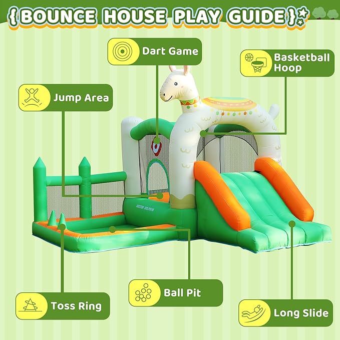 Bounce House Inflatable Bouncer with Slide Alpaca Jumping Castle Kids Bouncy Castle with Ball Pit for Wet and Dry