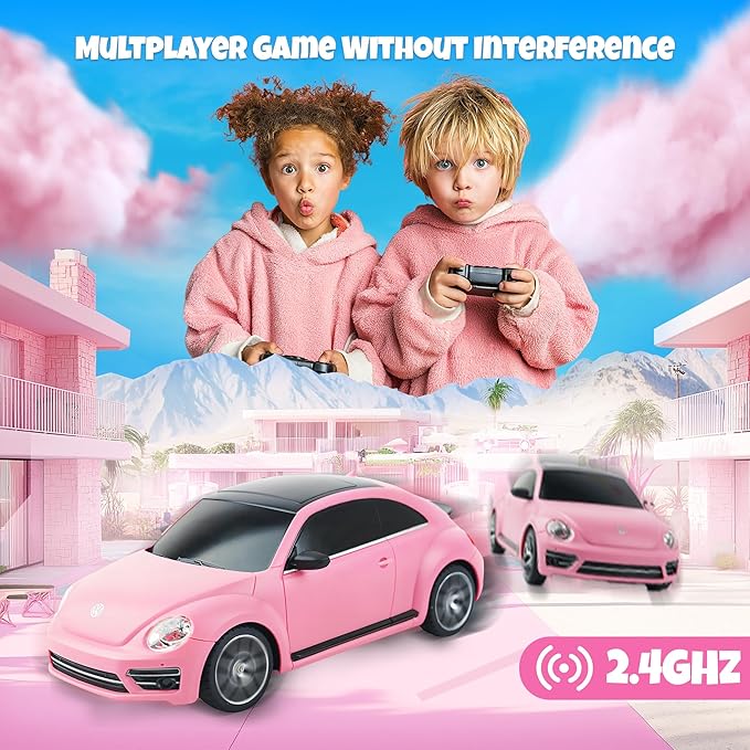 BEZGAR Officially Licensed Remote Control Car for Boys- 1:24 VW Pink RC Cars, Electric Sport Racing Hobby RC Toy Car for Kid, Model Car for Boys, Girls and Adult