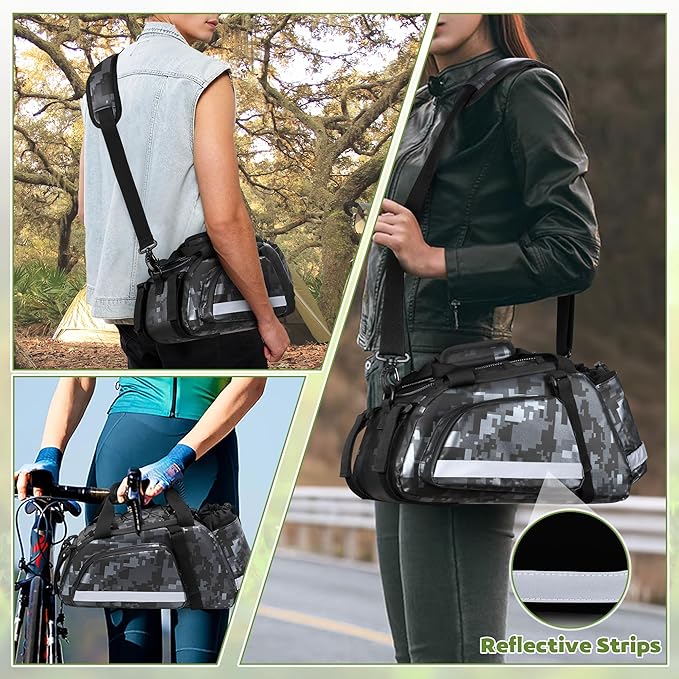 Bike Rear Rack Bag, Pannier Bags for Bicycles with 12L Capacity, Bike Trunk Cooler Bag with Reflective Strips, Reinforced Handle and Removable Shoulder Strap