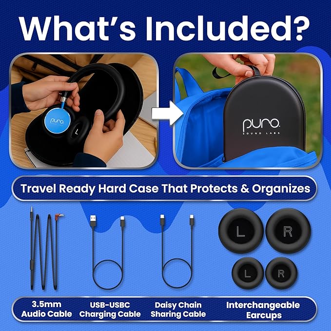 Puro Sound Labs Kids Wireless Headphones – Volume-Limiting 85dB, Built-In Mic, Studio-Grade Sound, 20-Hour Battery Life, Comfortable Fit & Easy to Connect Kids Bluetooth Headphones – BT2200 Plus, Blue
