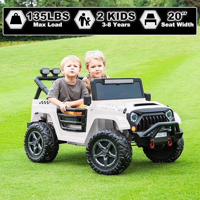 NEWQIDA 24V 2 Seater Ride on Car w/Remote Control 4wd Kids Electric Vehicles Ride on Toys Car, EVA Tires Wheels, 20" Spacious Seat, LED Lights, Music, Spring Suspension, 4x200W Motors, White