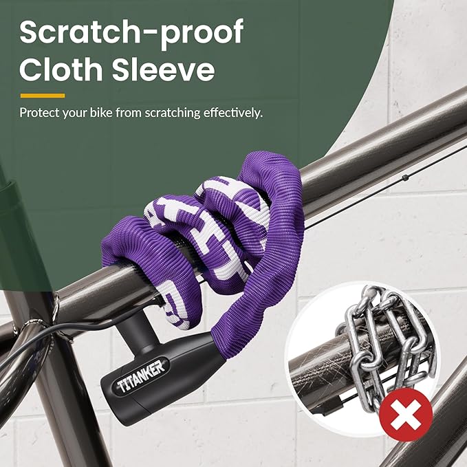 Titanker Bike Chain Lock with Keys, 3.3 Feet Security Heavy Duty Anti-Theft Bicycle Chain Locks for Bike, Motorcycle, Bicycle, Door, Gate, Fence, Grill (6mm, 8mm, 10mm Thick Chain)