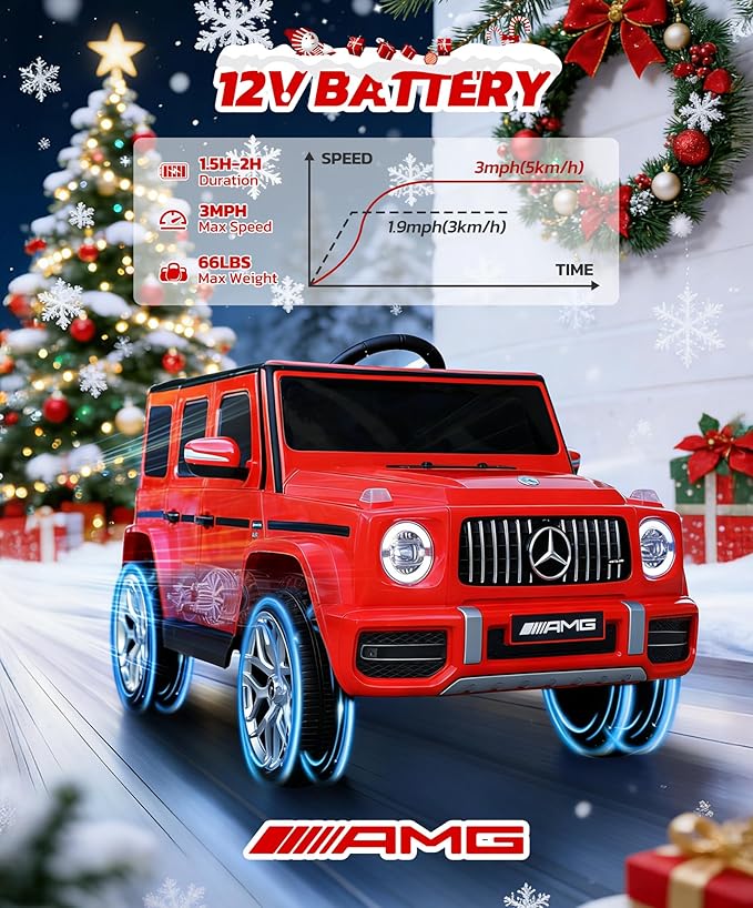 ELEMARA Licensed Mercedes-Benz AMG G63 Ride on Toys,Drivable Car for Toddler,Kids' Electric Vehicles,Dual Mode of Flashing Light/LED Light,Spring Suspension,Bluetooth,Music& Horn,Soft Start,Red