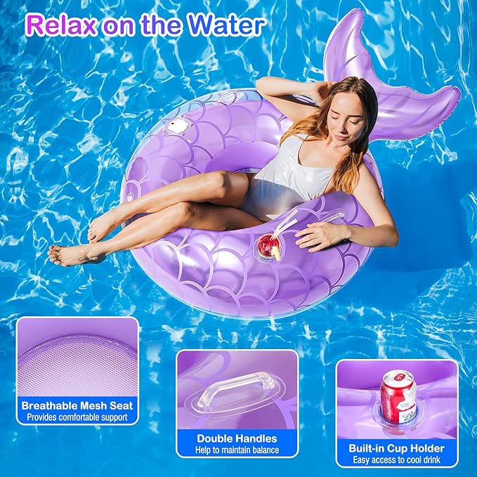MoKo Inflatable Swimming Ring, Cute Pool Float Tube Decorations Swim Tubes Outdoor Pool Beach Water Floats Party Supplies Floaties