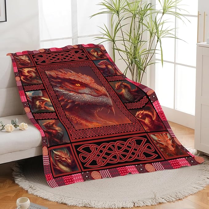 Dragon Throw Blanket Dragon Stuff Gifts for Kids Girls Boys Adults Women Men Soft Cozy Warm Plush Fluffy Fuzzy Fleece Blanket Decor 60''X80''