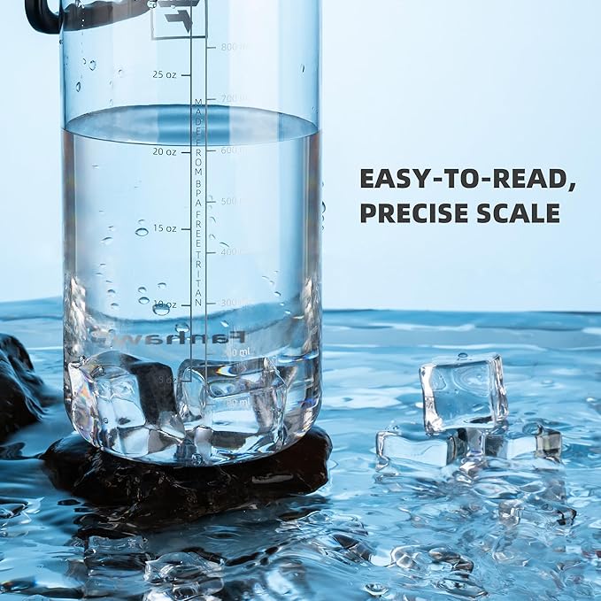 Fanhaw 32 oz Clear Water Bottle with Fast-Flow Spout Lid, BPA-Free Tritan, Wide Mouth, Leakproof, Reusable Bottle for Gym, School, Office, Travel (Clear&Black)