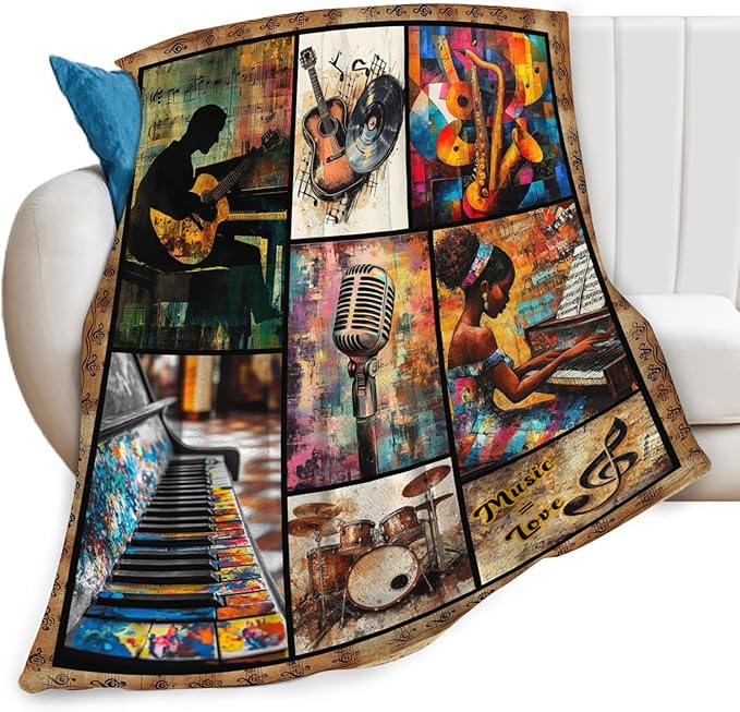 Music Lover Blanket for Women Girls, Musical Instruments Note Flannel Throw Blanket, Cozy Fleece Soft Stuff Blankets Gift for Couch Sofa Bed 50" x 40"