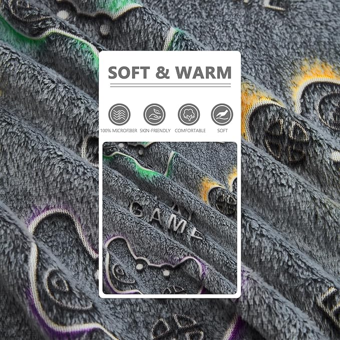 Gamer Game Controller Gifts Toys for Boys,Glow in The Dark Gaming Blanket,Christmas Birthday Presents Decor for Kids Age 3-14 Year Old Son Teen Child Toddler Soft Luminous Kid Blanket 50"x60"