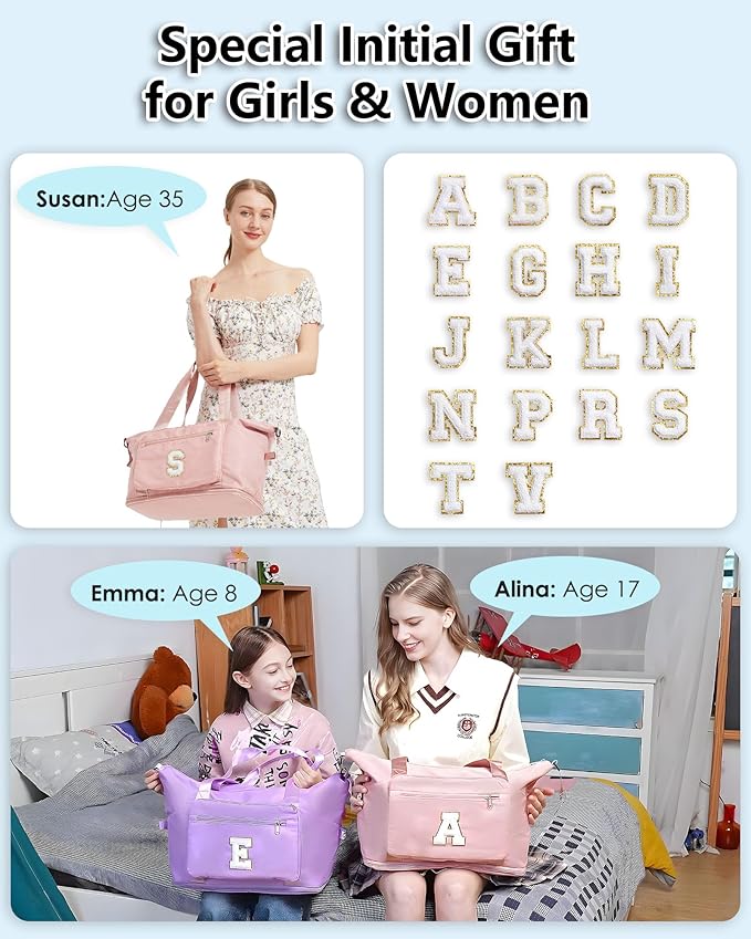 Personalized Gifts for Women Girls, Cute GYM Gymnastics Sports Workout Dance Bag with Shoe Compartment, Initial Large Duffle Carryon Bag for Traveling Essentials for Teen Tween Kids-Pink K