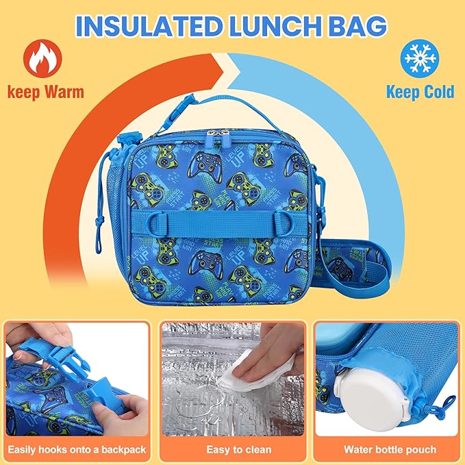 Bento Lunch Box Set for Kids with 9oz Soup Thermo, Insulated Lunch Bag,Leak-proof BPA-free Lunch Food Container with 3-4 Conpartments for School Travel-Blue