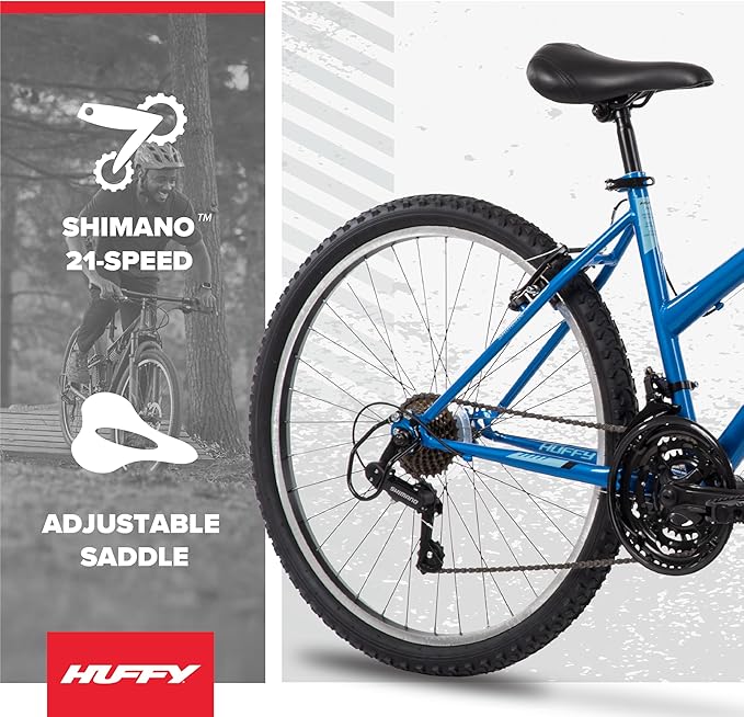 Huffy Stone Mountain Hardtail Mountain Bike for Boys/Girls/Men/Women, 20"/24"/26" Sizes, 6 or 21 Speed Shimano Twist Shifting, Front or Dual Suspension, Comfort Saddle, Sleek Colors