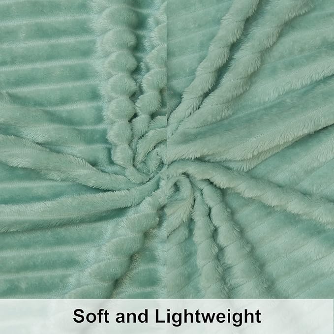 NTBAY Plush Flannel Oversized Baby Blanket, 50X60 Inches Soft and Warm Toddler Blanket with Striped Texture Nursery Bed Blanket for Stroller, Crib, Travel, Baby Gift, 50"x60", Mint