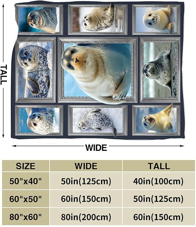 Seal Blanket Fleece Soft Warm Plush Seal Animal Throw Blanket Lightweight Plush Fuzzy Cozy Blankets for Lover Kids Adult Suitable for Couch Sofa Bed 60"X50"