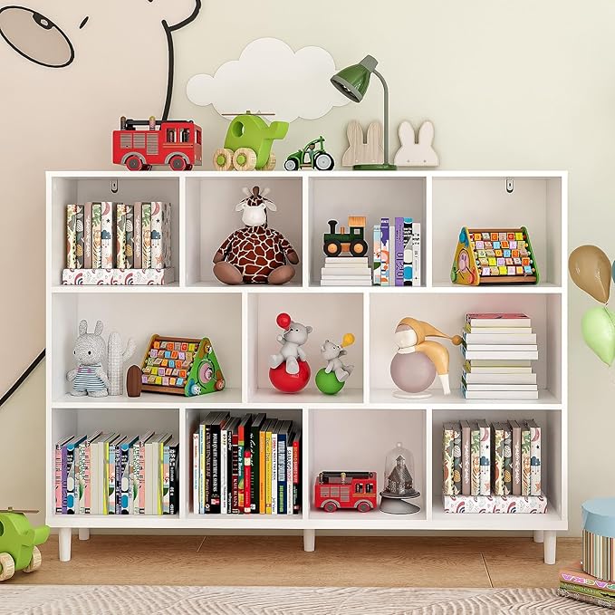 11 Cube Storage Organizer | Book Storage|Wide Bookshelf |Wooden Bookshelves -Cubic Storage Cabinet（Storing Books,Toys & More Easy to Install）
