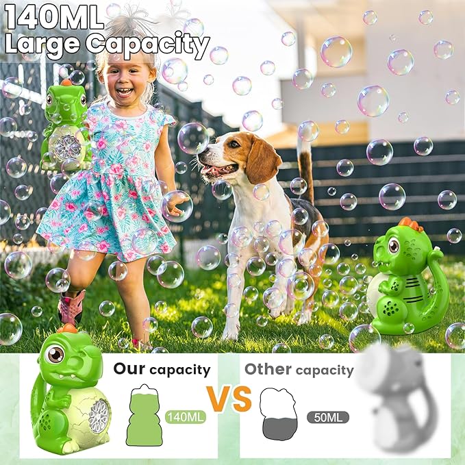 Automatic Bubble Machine Dinosaur Toys: T-Rex Bubbles Gun for Kids & Toddlers - Outdoor Party Play Bubble Toy - Idea Gift for Easter, Birthday, Christmas