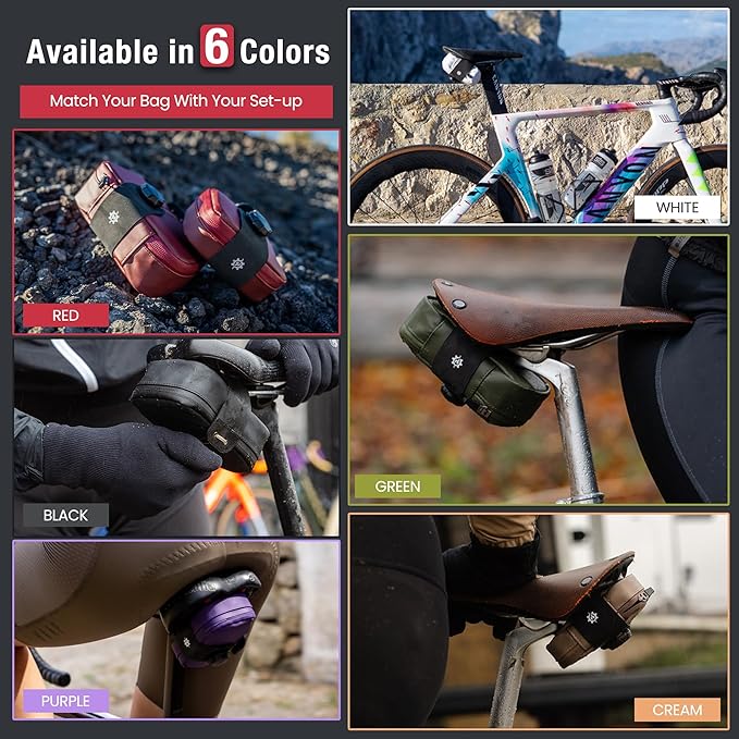 Lumiere & Co. Falcon Magnetic Saddle Bag– 0.69L | 6”x 3.5”x2 | Sleek Minimalist Design, Fast Magnetic Buckle Attachment | Cycling Bike Bag (Red, Large)