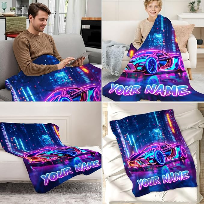 Personalized Racing Car Blanket for Teens - Boys Lightweight Throw Blanket Gifts for Sofa, Work
