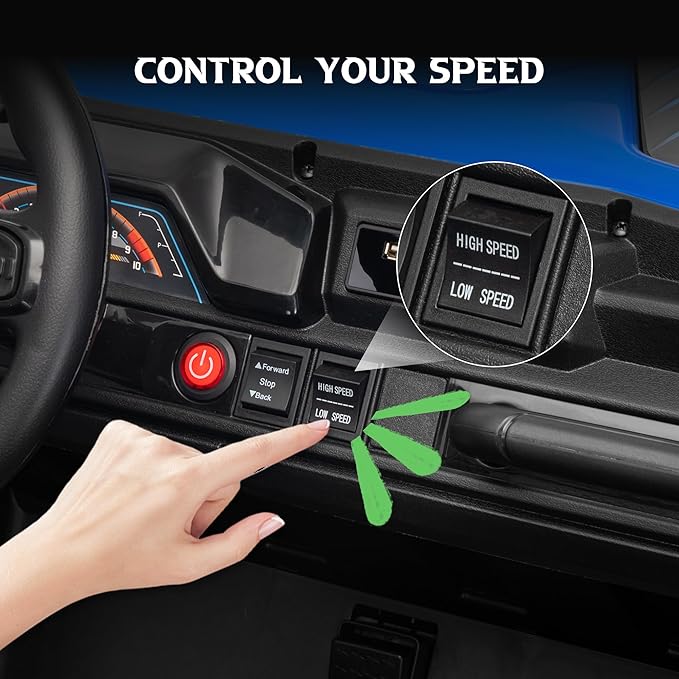 24V 2 Seater Ride on UTV Car, 4WD Ride on Toys for Kids with Remote Control, Shock Absorbers, LED Lights, Music, Off-Road Electric Car for Kids Boys Girls (Blue)