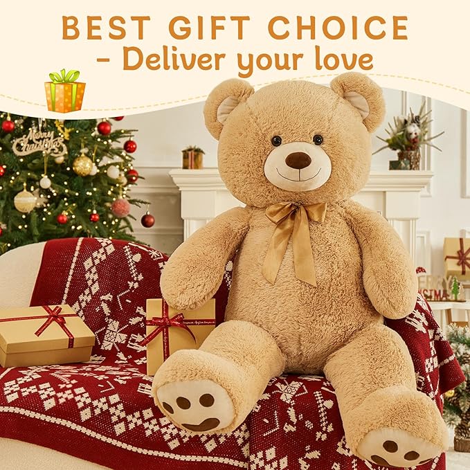 MorisMos 47inch Giant Teddy Bear Stuffed Animal 4ft, Large Teddy Bear Plush, Big Stuffed Bear Gifts for Kids, Girls, Girlfriend, Women on Baby Shower, Valentine, Christmas, Birthday (Light Brown