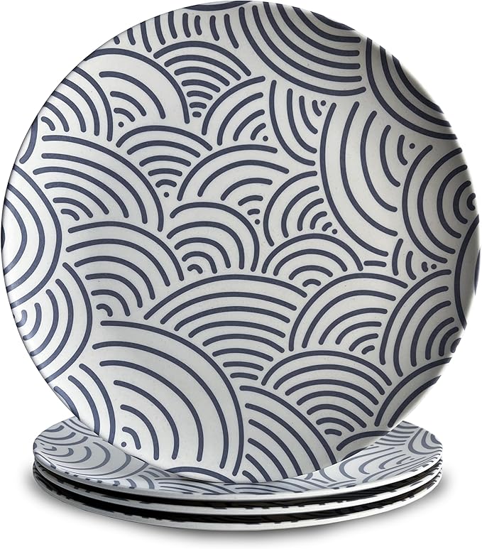 Nook Theory 4 Pack Reusable Bamboo Plates - Non-Toxic Toddler and Kids Plate, Dishwasher Safe, Not Microwavable Dinnerware (Coast 10")