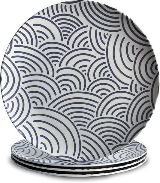 Nook Theory 4 Pack Reusable Bamboo Plates - Non-Toxic Toddler and Kids Plate, Dishwasher Safe, Not Microwavable Dinnerware (Coast 10")