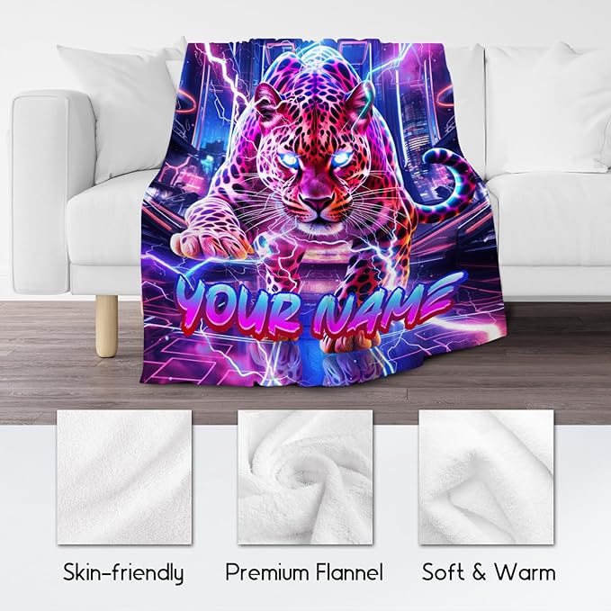 Personalized Blanket for Kids - Cheetah Blanket for Boys Men - Cozy Fleece Animals Blankets for Sofa Bed - 4 Size Options