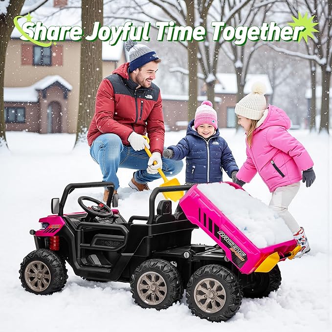 24V XL 2 Seater Ride on Dump Truck, 7AH Battery Powered Golf Cart for Kids w/800W Powerful Motors, Remote Control, Detachable Awning, Dump Bed & Shovel, Electric Kids UTV for Boy Girl, Hot Pink