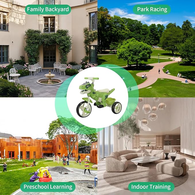 Dinosaur Kids Tricycle for Rider, Toddlers 2-6 Years - Trike Bike with Music, LED Lights, Storage Basket & Rubber Wheels | Indoor/Outdoor Big Wheels Bike Gift for Boys & Girls